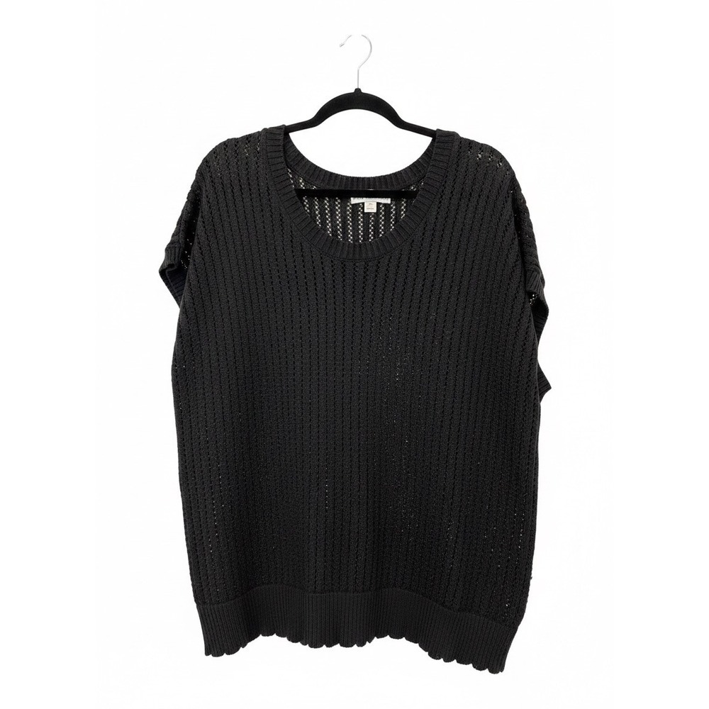 And Now This Womens 2X Black Open Knit Sweater Vest Scoop Neck Sleeveless Top